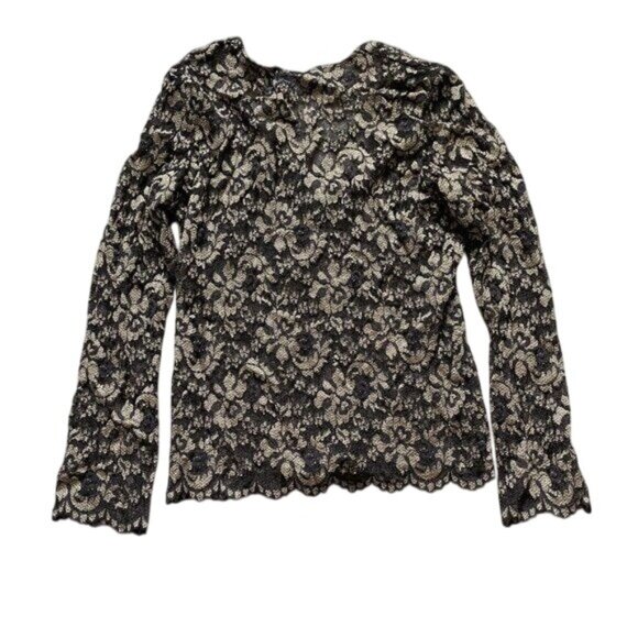 Hugo Buscati Sheer Lace Cardigan Women's Top Medium Black Long Sleeve V-Neck - Picture 7 of 10